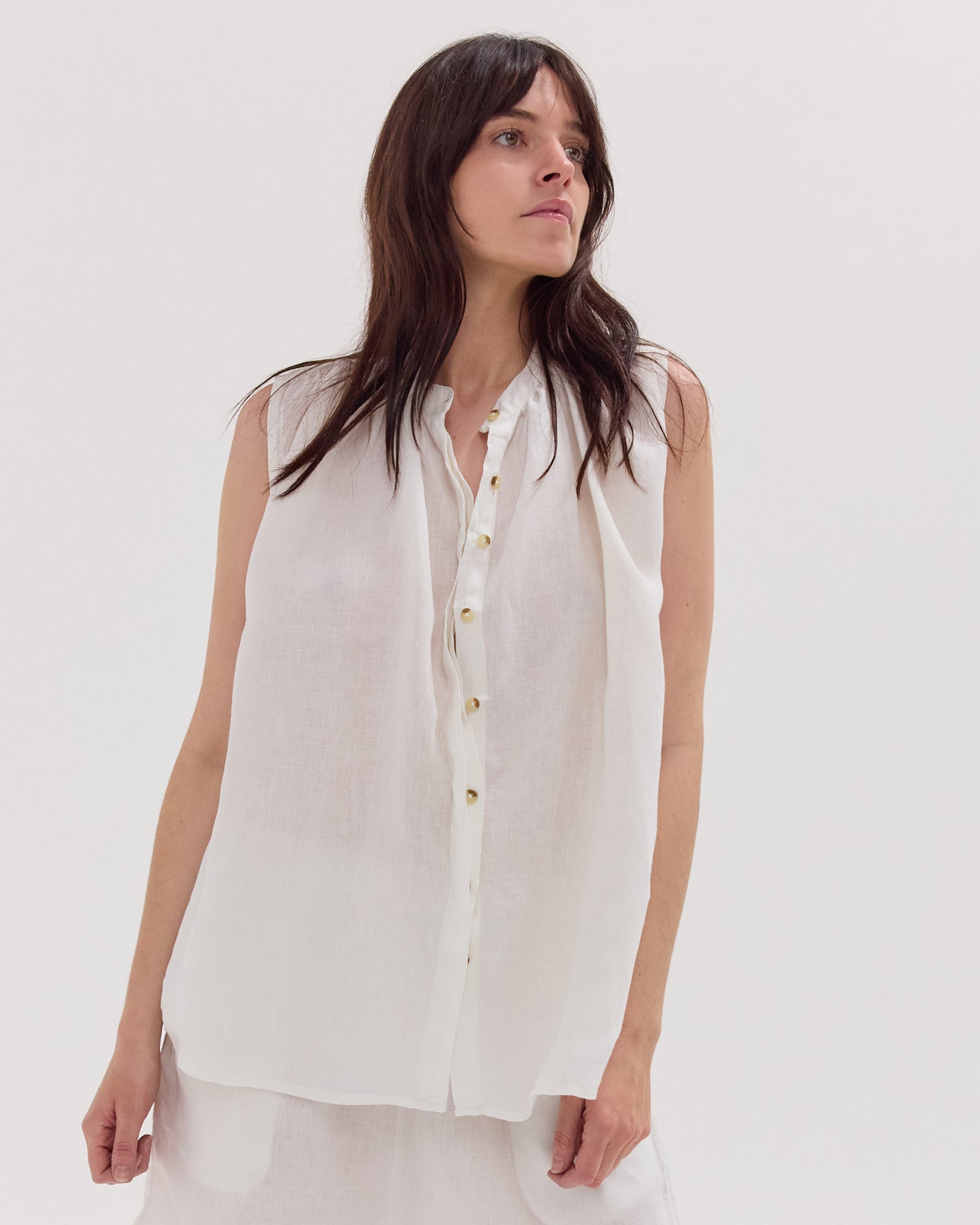 The Gathered Sleeveless Top | White