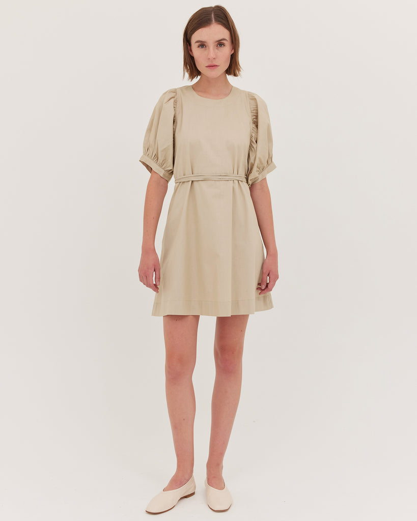 The Puff Sleeve Mini Dress | Beige