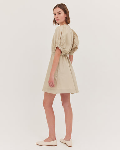 The Puff Sleeve Mini Dress | Beige