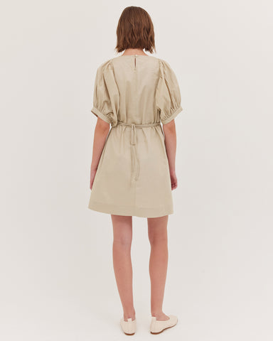 The Puff Sleeve Mini Dress | Beige