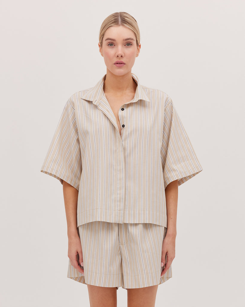 The Cropped Shirt | Oyster Stripe