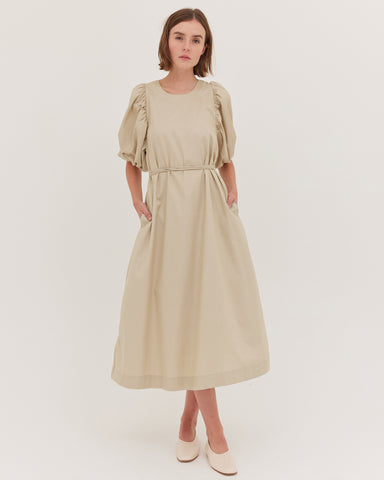 The Puff Sleeve Midi Dress | Beige