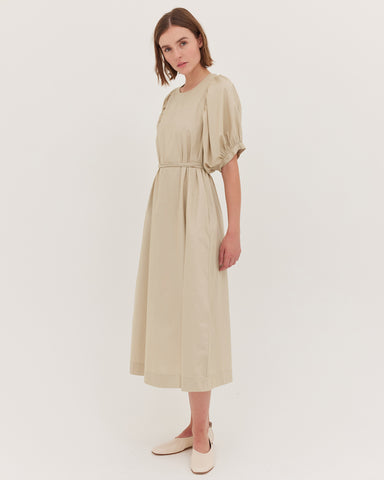 The Puff Sleeve Midi Dress | Beige