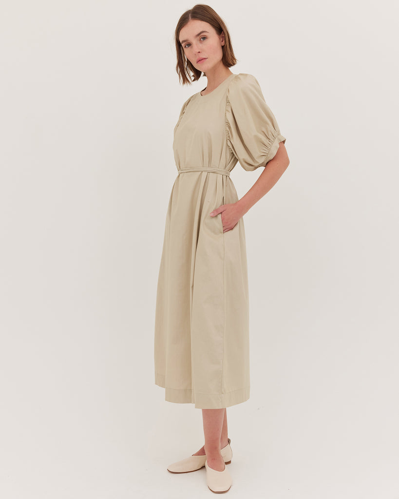 The Puff Sleeve Midi Dress | Beige