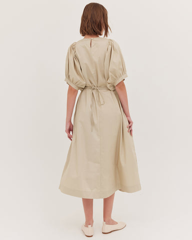 The Puff Sleeve Midi Dress | Beige