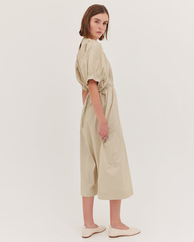 The Puff Sleeve Midi Dress | Beige