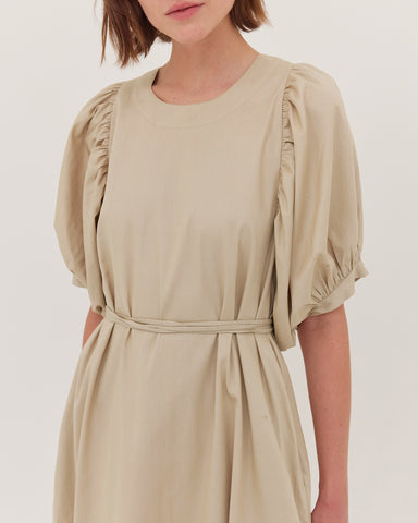 The Puff Sleeve Midi Dress | Beige