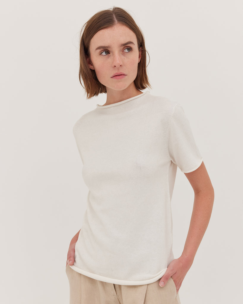 The Funnel Neck Tee | White