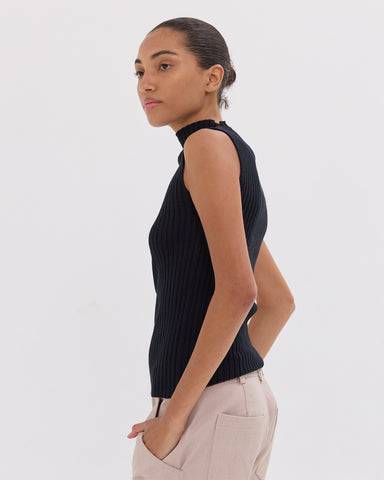 The Rib Funnel Neck Tank | Black