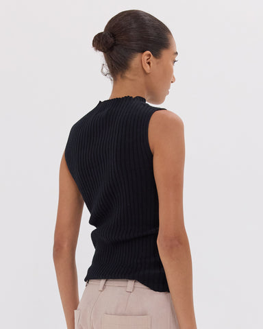 The Rib Funnel Neck Tank | Black