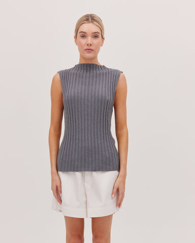 The Ribbed Funnel Neck Tank | Slate