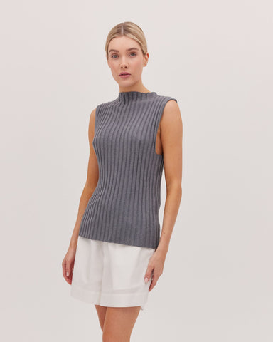 The Ribbed Funnel Neck Tank | Slate