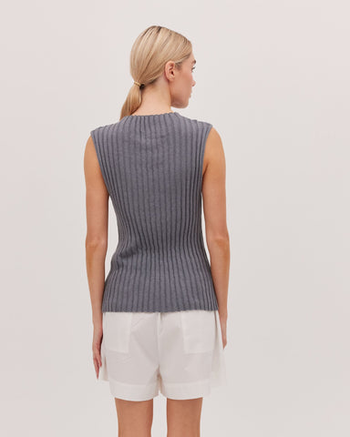 The Ribbed Funnel Neck Tank | Slate