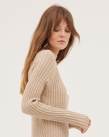 The Ribbed Funnel Sweater | Oatmeal