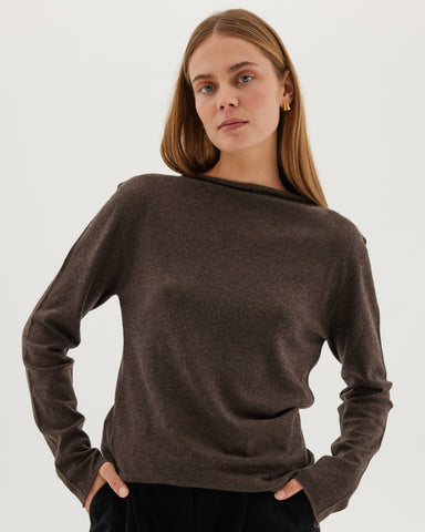 The Funnel Neck Top | Coffee