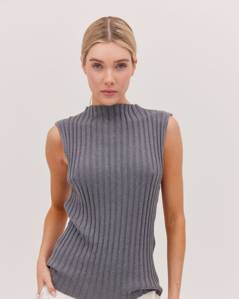 The Ribbed Funnel Neck Tank | Slate