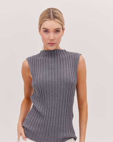 The Ribbed Funnel Neck Tank | Slate