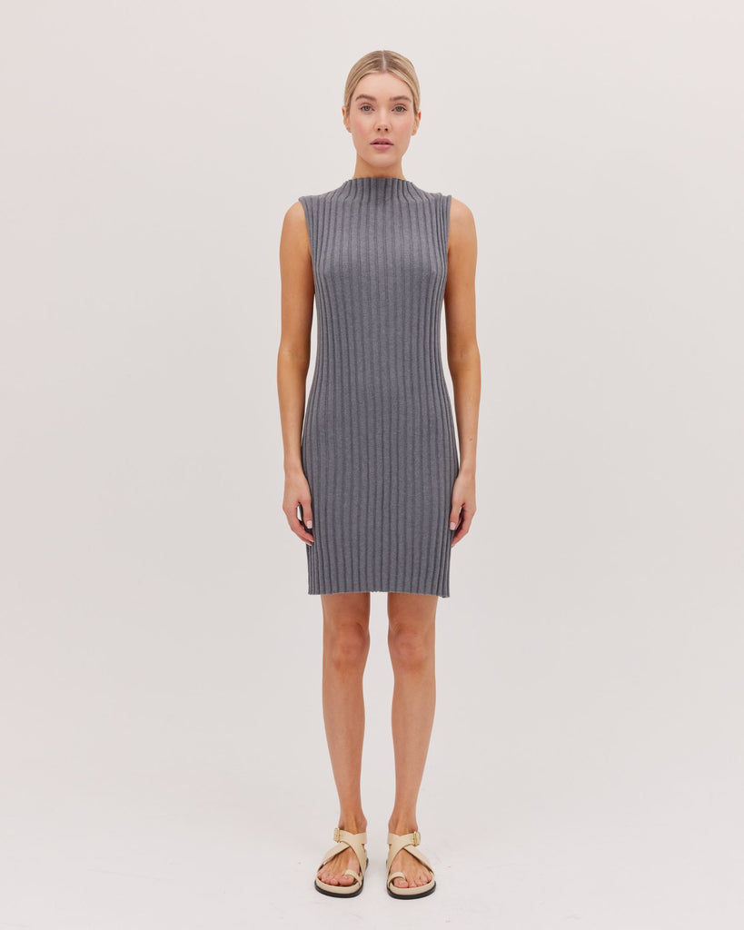 The Ribbed Funnel Neck Tank Mini Dress | Slate