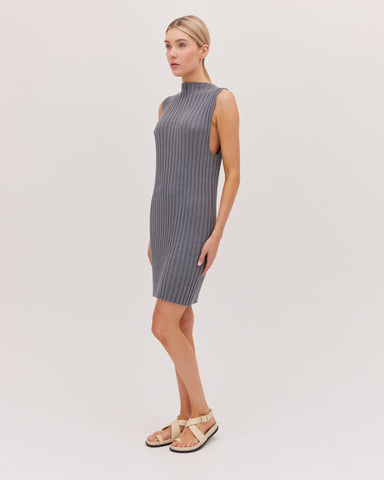 The Ribbed Funnel Neck Tank Mini Dress | Slate