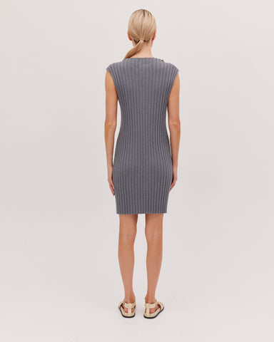 The Ribbed Funnel Neck Tank Mini Dress | Slate