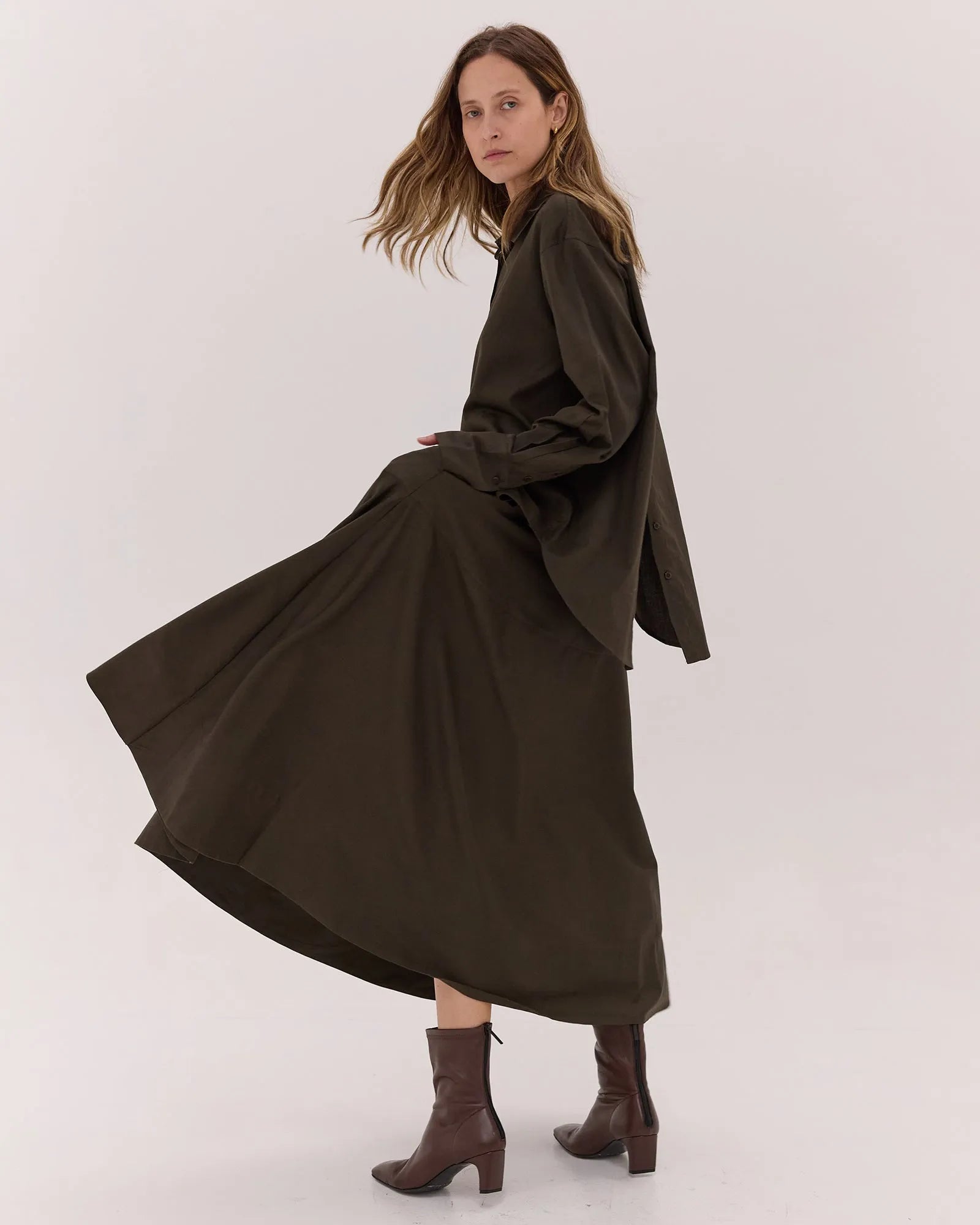 The Dark Olive Skirt Set by Cloth & Co. 