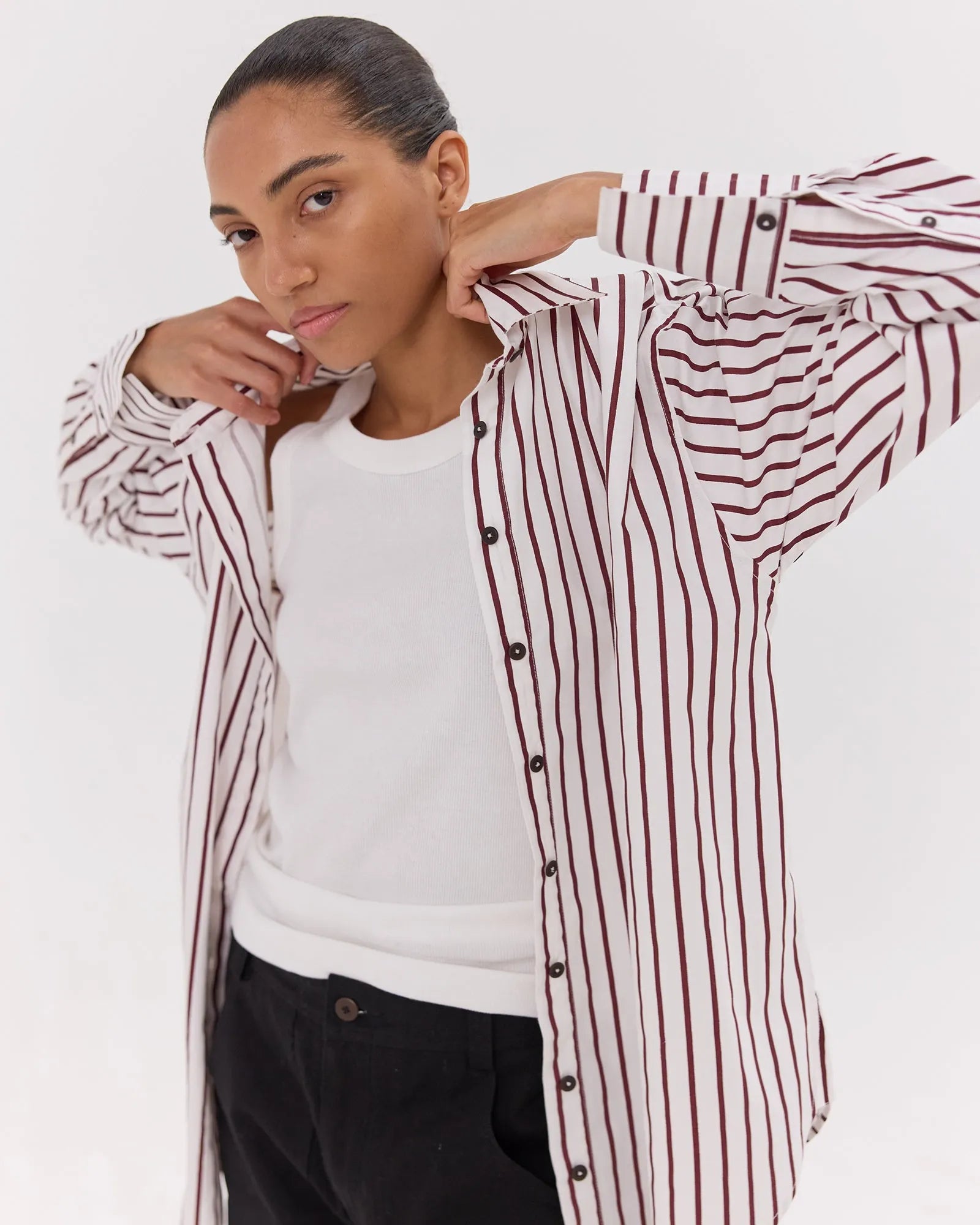 The Dropped Yoke Shirt | Mahogany & White by Cloth & Co. 