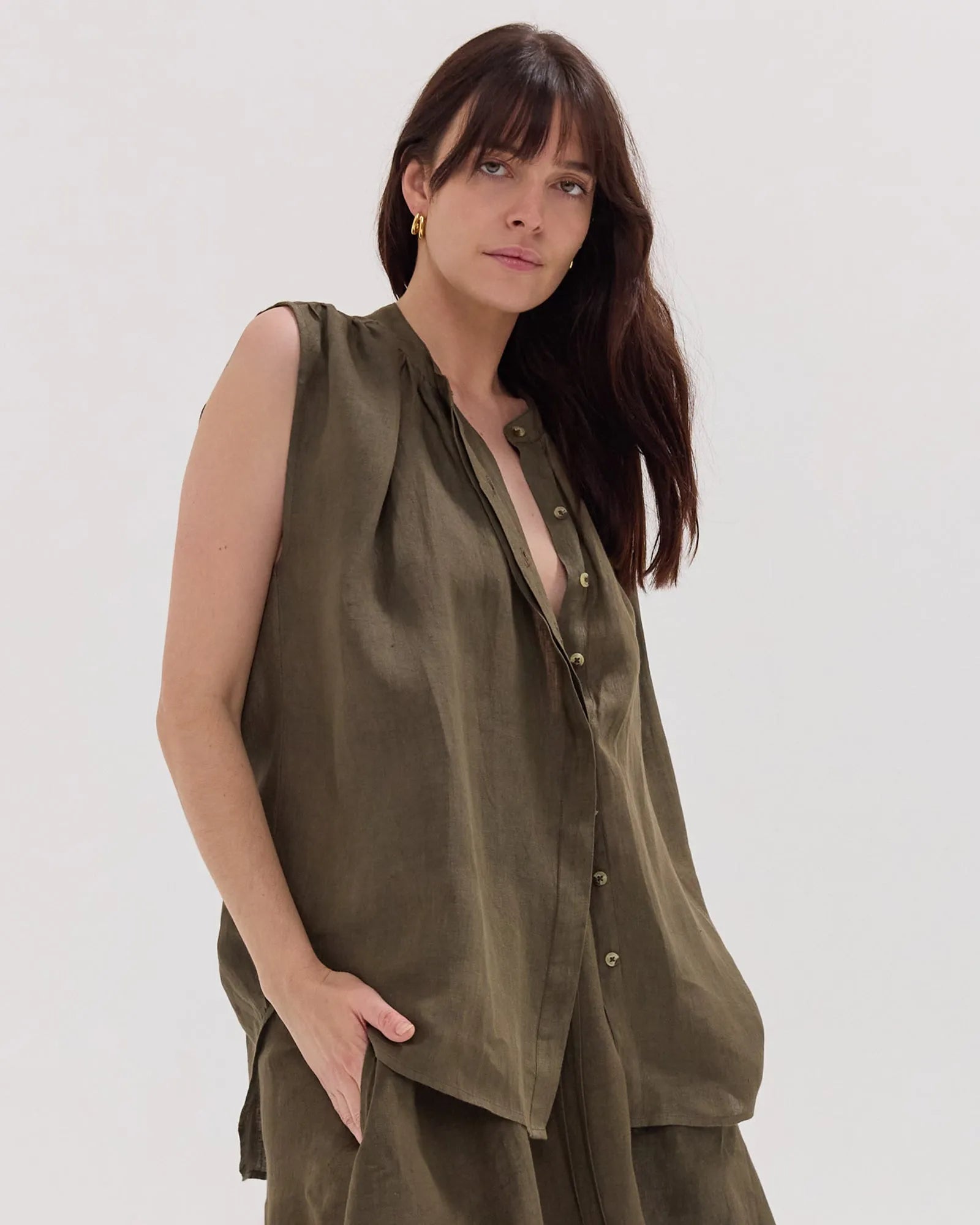 The Gathered Sleeveless Top | Olive by Cloth & Co. 
