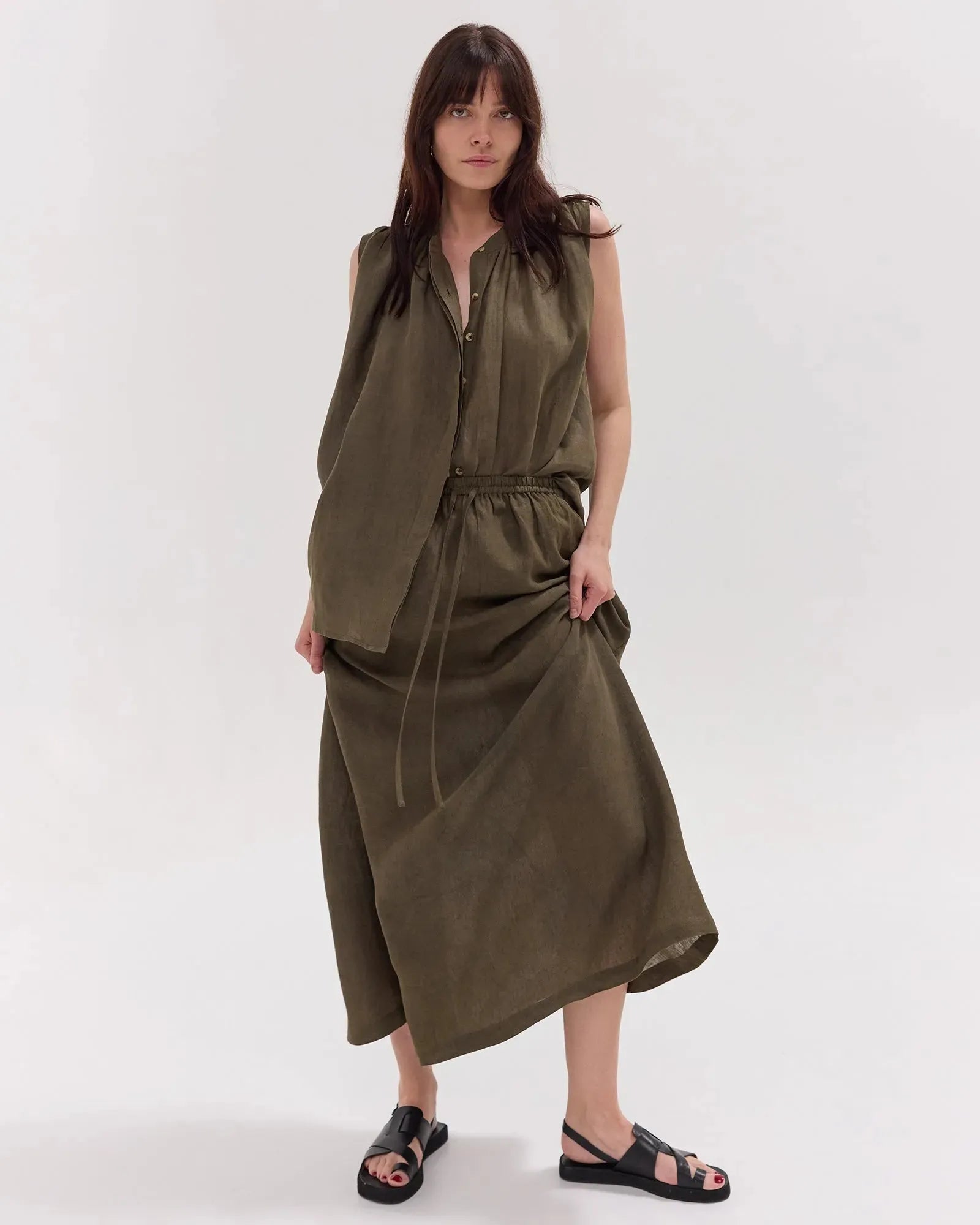 The Olive Linen Skirt Set by Cloth & Co. 