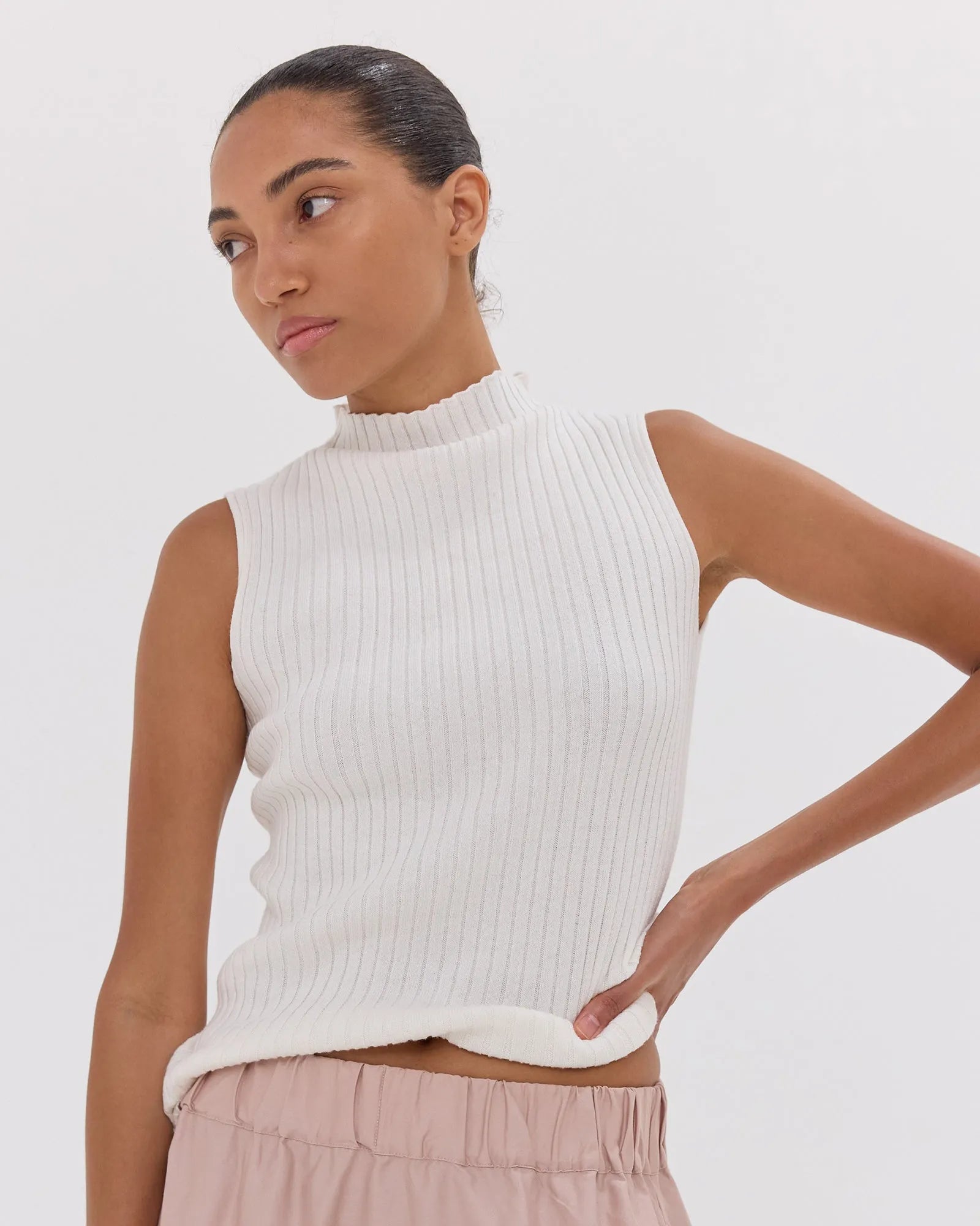 The Rib Funnel Tank | White by Cloth & Co. 