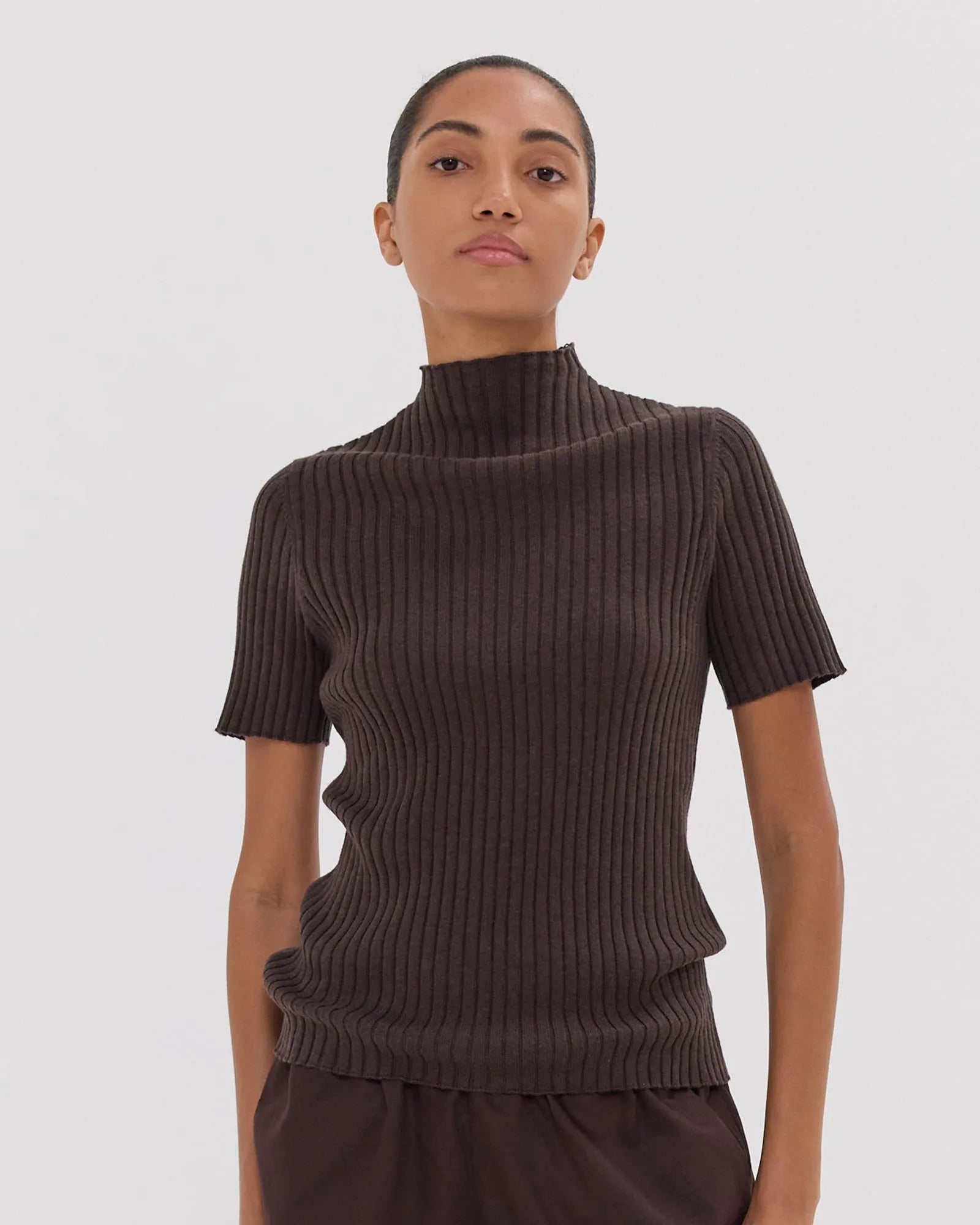 The Rib Funnel Tee | Brazil Nut by Cloth & Co. 