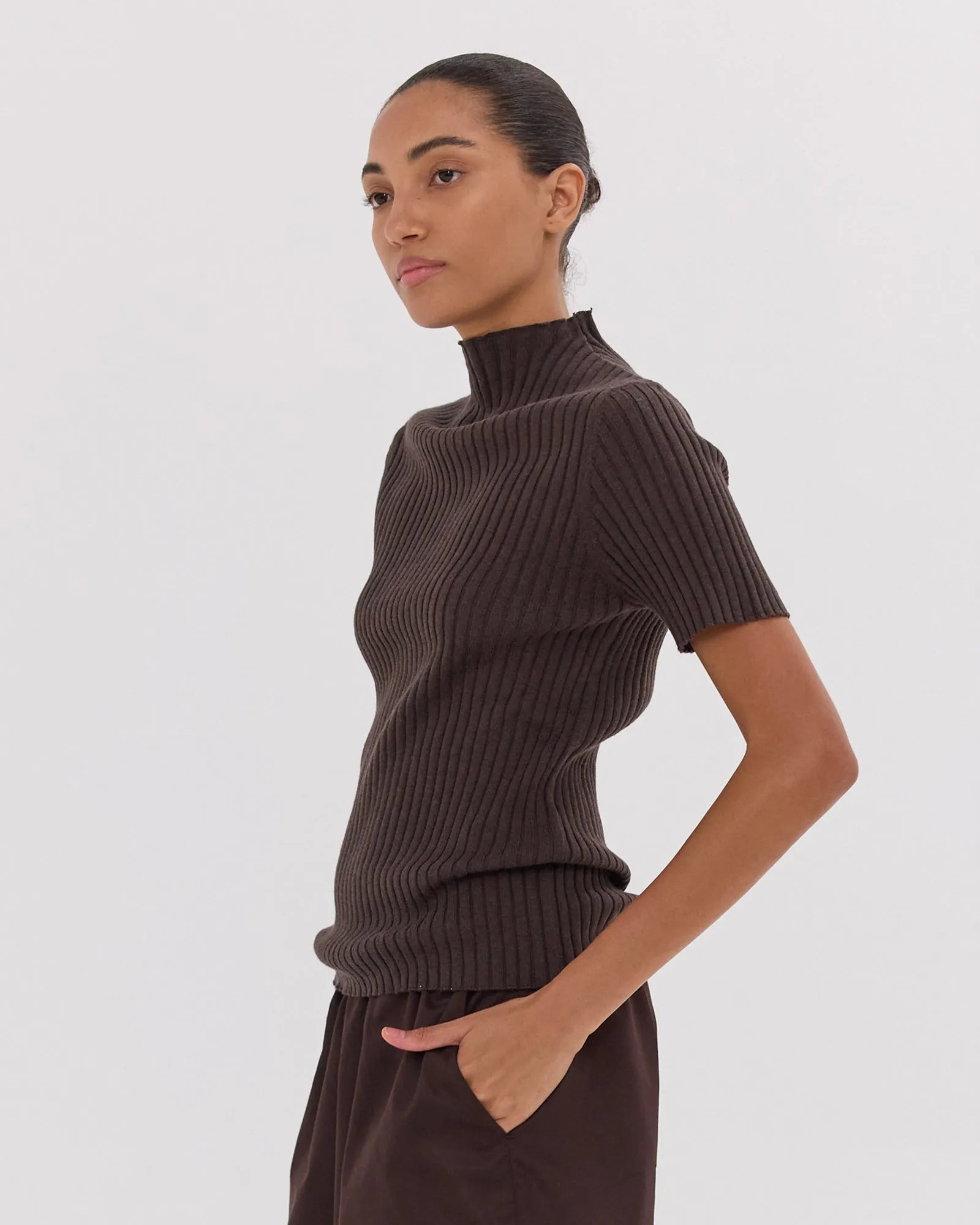 The Rib Funnel Tee | Brazil Nut by Cloth & Co. 