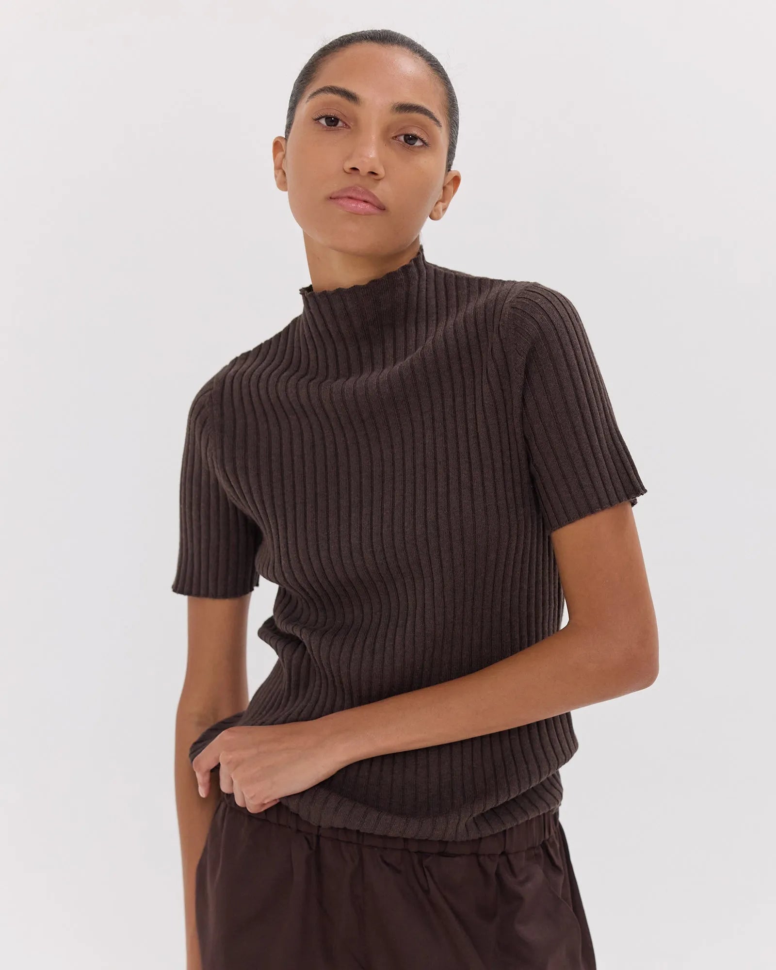 The Rib Funnel Tee | Brazil Nut by Cloth & Co. 