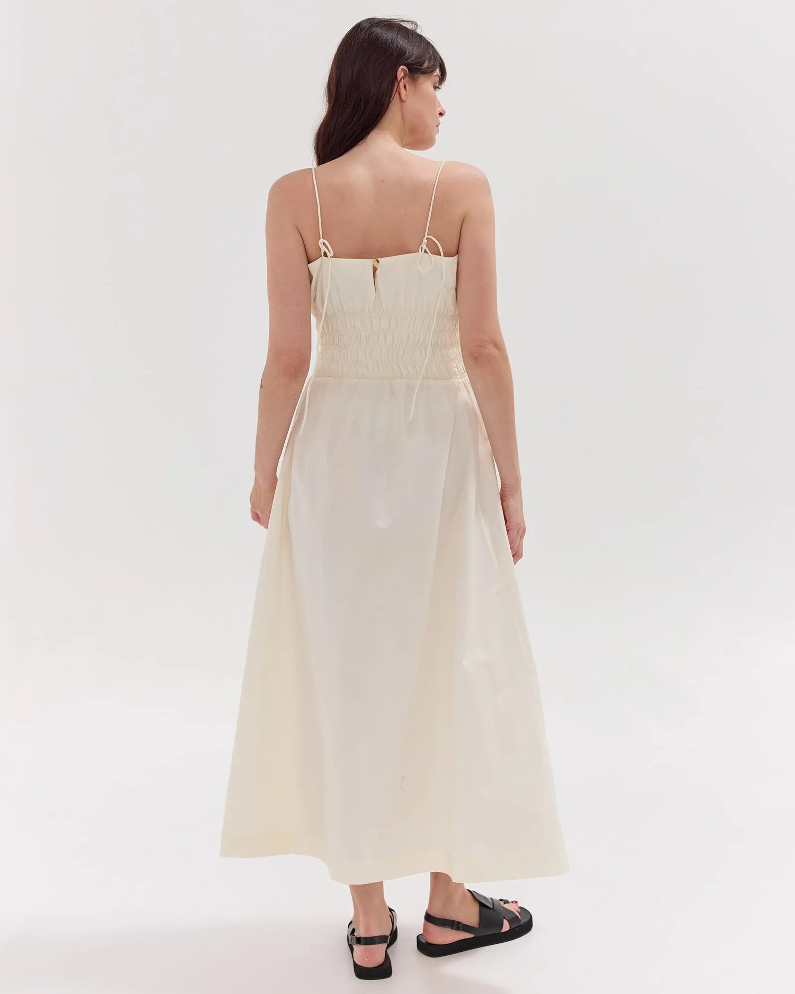 The Strappy Shirred Midi Dress | Panna Cotta by Cloth & Co. 