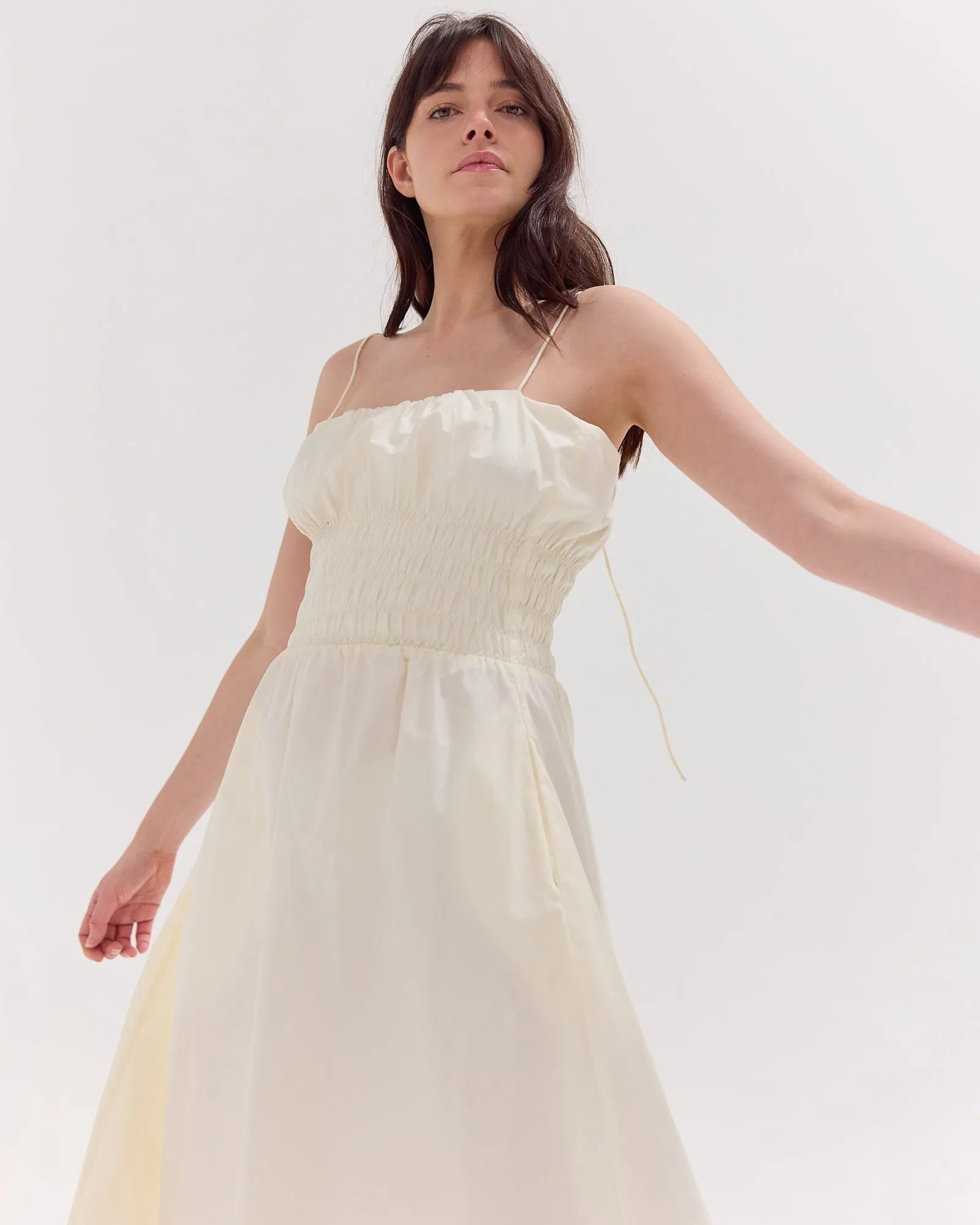 The Strappy Shirred Midi Dress | Panna Cotta by Cloth & Co. 