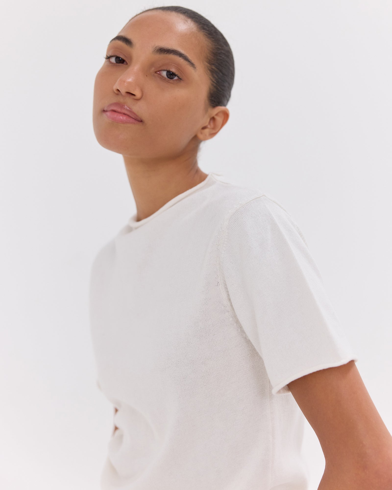 The Funnel Neck Tee | White by Cloth & Co.