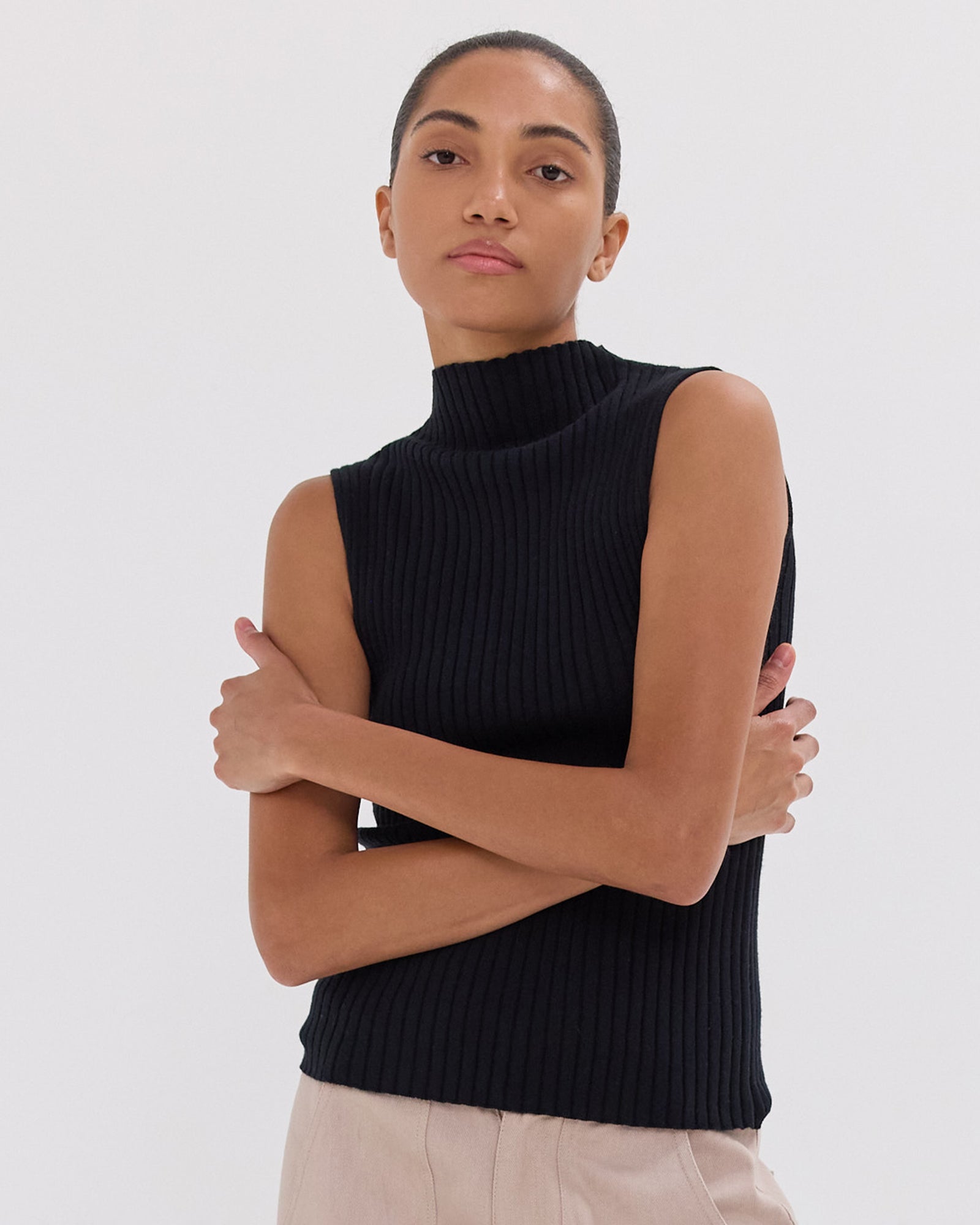 The Rib Funnel Neck Tank | Black by Cloth & Co.