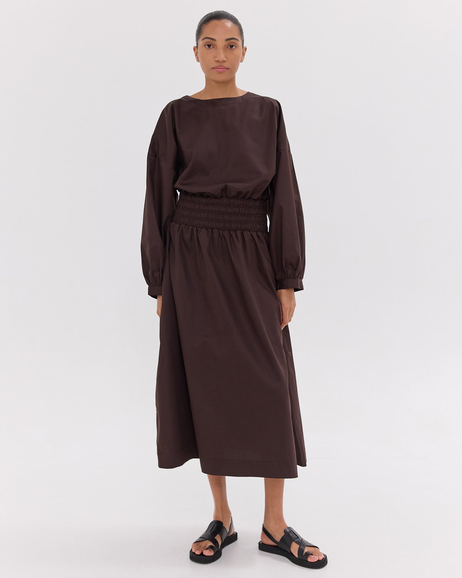 The Shirred Billow Sleeve Dress | Brazil Nut by Cloth & Co.