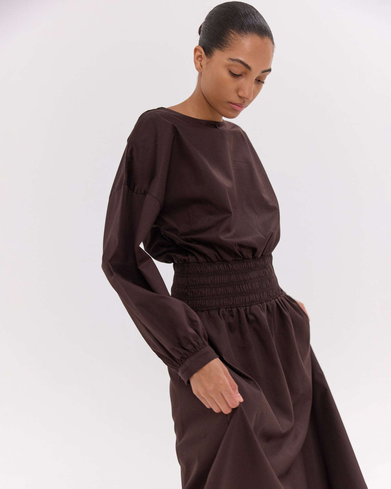 The Shirred Billow Sleeve Dress | Brazil Nut by Cloth & Co.
