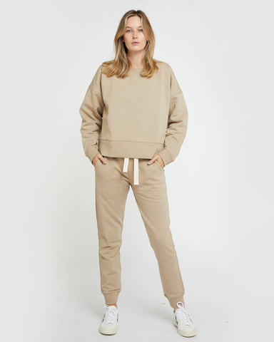 The Fleece Track Latte, 100% Certified Organic Cotton, Sustainable & Ethically Made Loungewear & Pants, Made For Good, Cloth & Co.