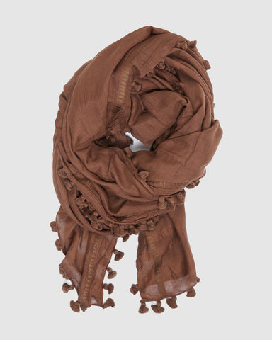The Pom Pom Scarf Cacao, Silk & Cotton Blend Scarves, Sustainable & Ethically Made Accessories, Made For Good, Cloth & Co. 