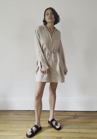 The Hemp Short Shirt Dress Walnut Hull, 100% Woven Hemp, Sustainable & Ethically Made Dresses, Made For Good, Cloth & Co.