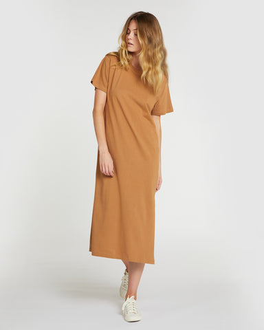The Boxy Tee Dress Tobacco Brown, 100% Certified Organic Cotton, Sustainable & Ethically Made Dresses, Made For Good, Cloth & Co.
