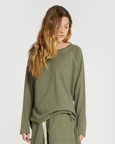 The Waffle Sweat Dusty Olive, 100% Certified Organic Cotton, Sustainable & Ethically Made Sweatshirts & Long Sleeve Tops, Made For Good, Cloth & Co.