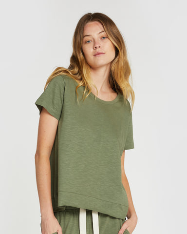 The Raw Hem Slub Tee Matcha, 100% Certified Organic Cotton, Sustainable & Ethically Made Tops, Tees & T-Shirts, Made For Good, Cloth & Co.