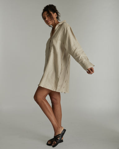 The Hemp Short Shirt Dress Walnut Hull, 100% Woven Hemp, Sustainable & Ethically Made Dresses, Made For Good, Cloth & Co.