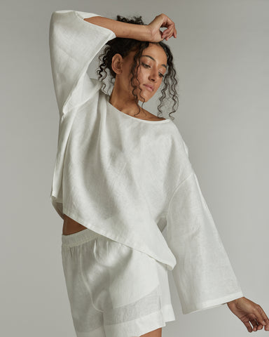 The Hemp Kimono Sleeve Tee White, 100% Woven Hemp, Sustainable & Ethically Made Tops & Shirts, Made For Good, Cloth & Co.