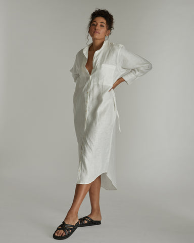 The Hemp Long Shirt Dress White, 100% Woven Hemp, Sustainable & Ethically Made Dresses, Made For Good, Cloth & Co.