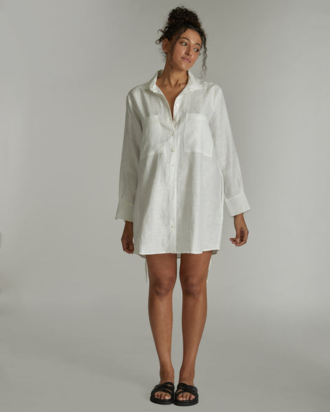 The Hemp Short Shirt Dress White, 100% Woven Hemp, Sustainable & Ethically Made Dresses, Made For Good, Cloth & Co.