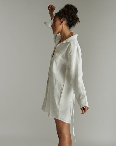 The Hemp Short Shirt Dress White, 100% Woven Hemp, Sustainable & Ethically Made Dresses, Made For Good, Cloth & Co.