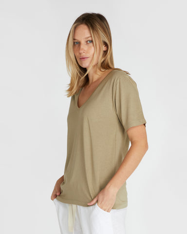 The V Neck Tee Oak, 100% Certified Organic Cotton, Sustainable & Ethically Made Tops, Tees & T-Shirts, Made For Good, Cloth & Co.